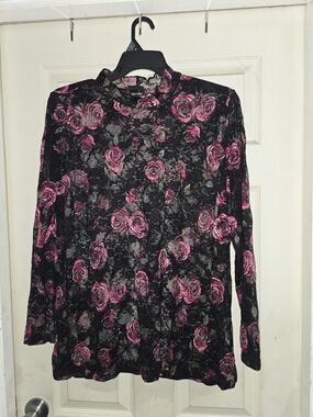 Black Rose Print Lace Third Piece/Overshirt (see-through)